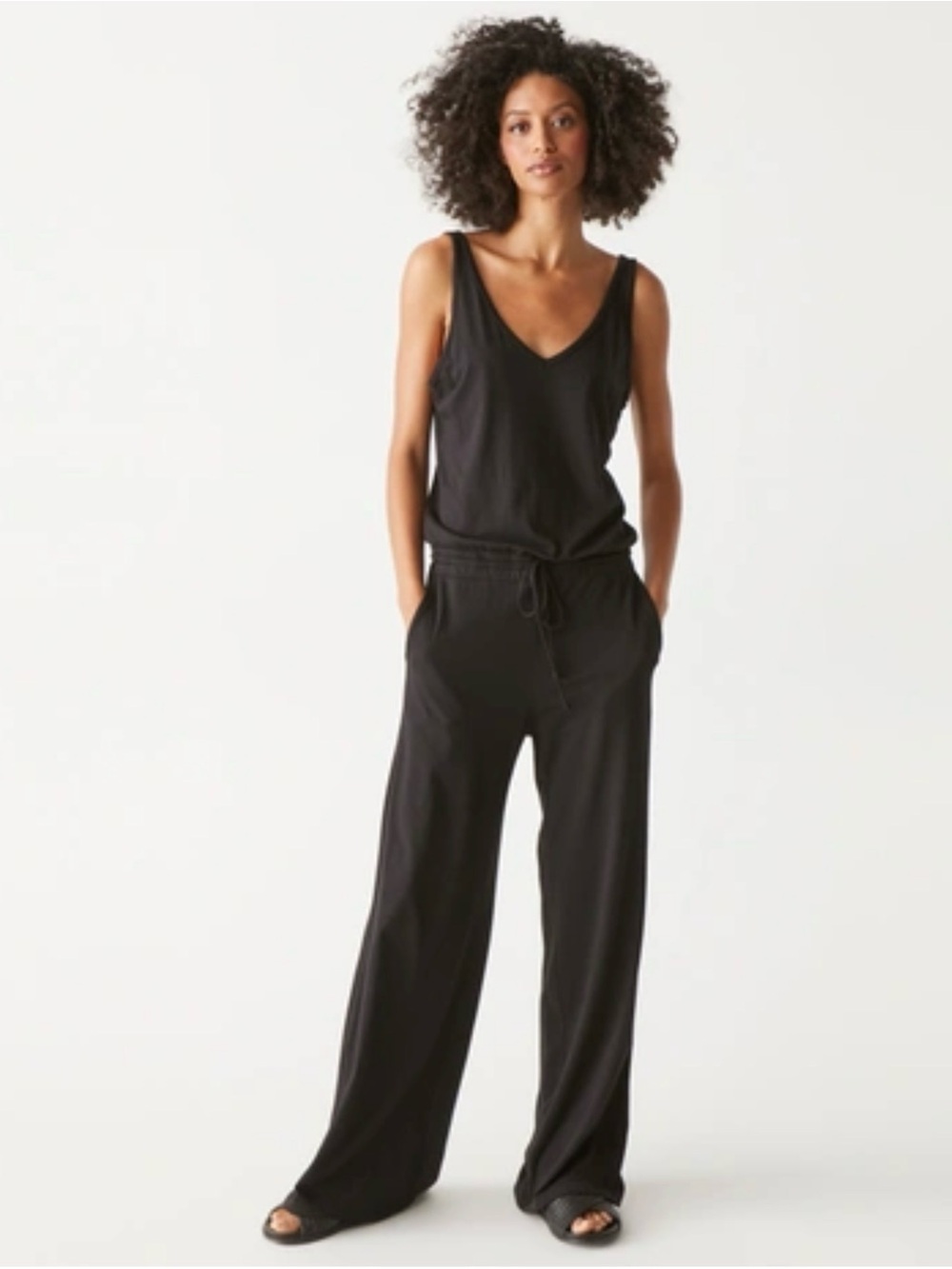 Michael Stars Black Sleeveless V-Neck Wide-Leg Jumpsuit